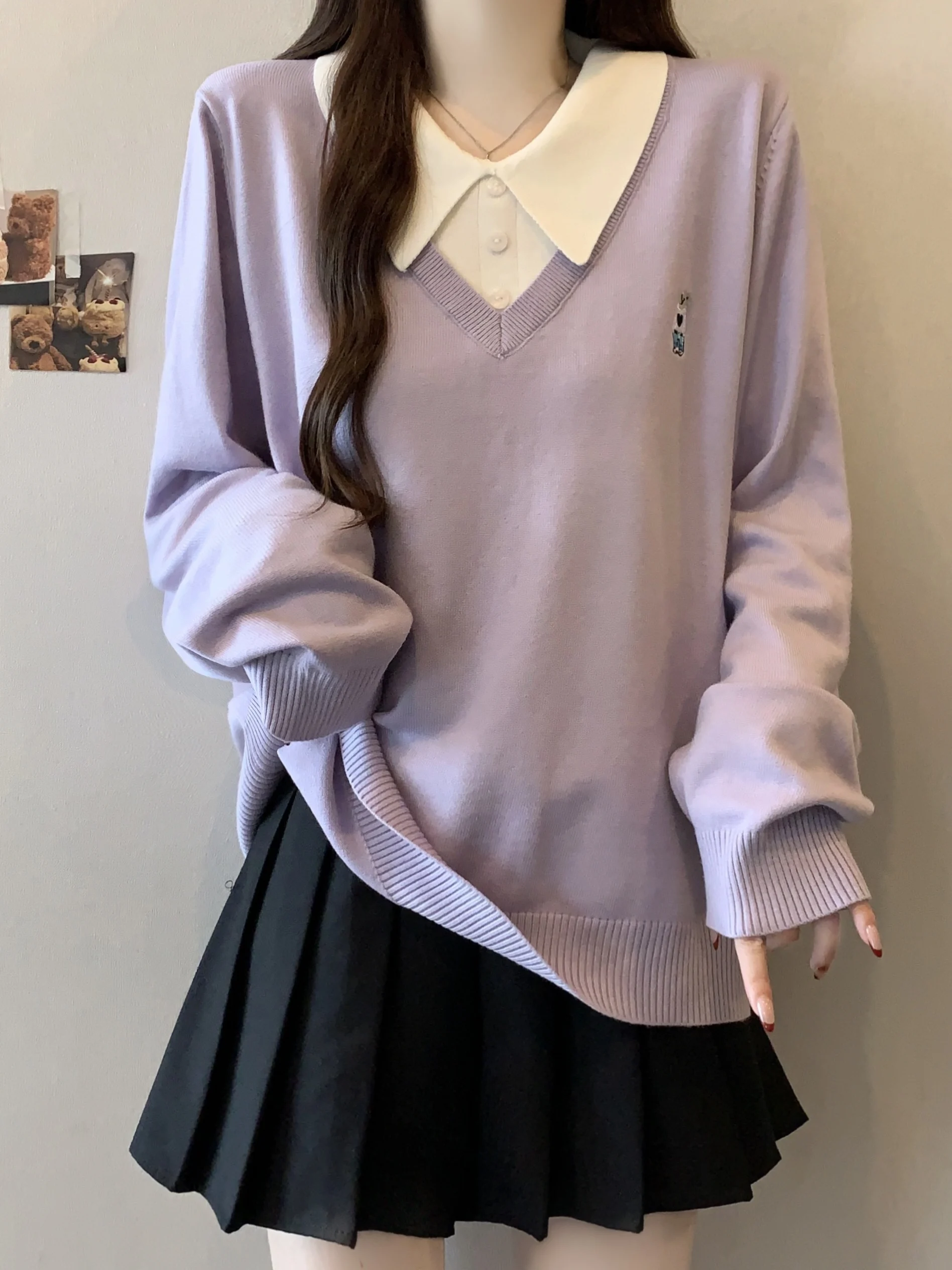 

Женский трикотажный топ больших размеров, имитация двойки, свободный крой, осень-зима, с цветовыми блоками, скрывающий живот, повседневная одежда