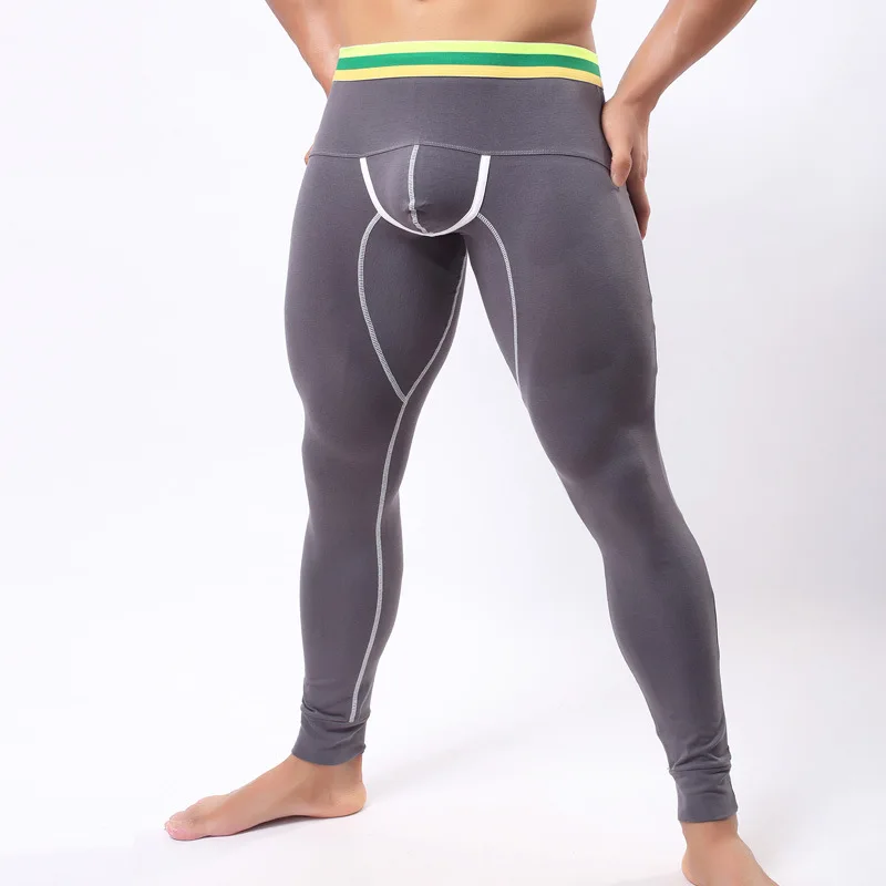 Neue Herren Baumwolle Long Johns Thermo hose schlank sexy u mit einfarbigen Stretch Neun-Punkt-Hosen Schlaf hosen angehoben