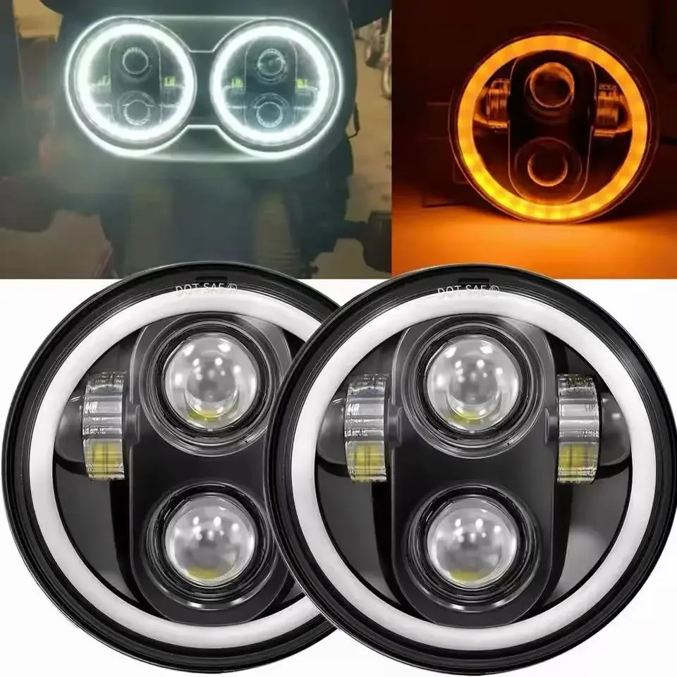 Faro LED Universale Braveway da 5,75 Pollici per Moto, Bicolore 6000K 3500K DRL per Dyna Softail Sportster 883 XL883 FXCW IP68
