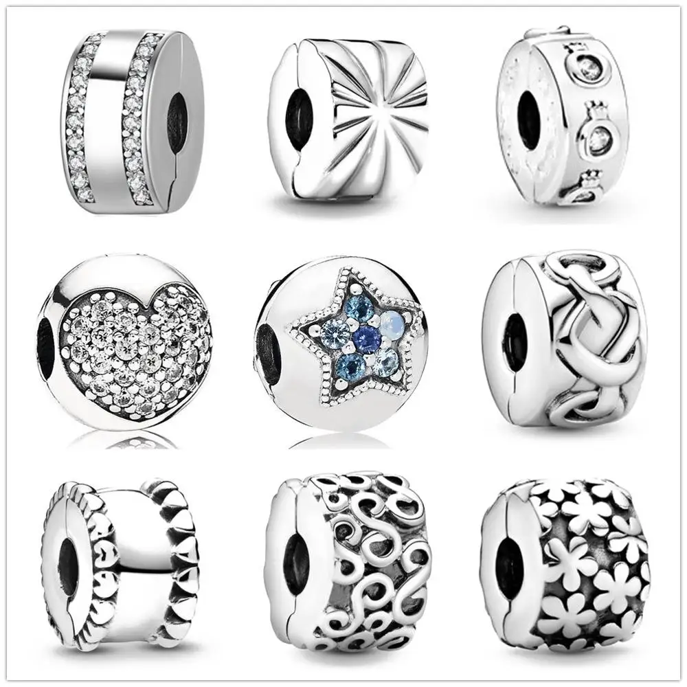 

New Silver Sparkling Crown O Clip Charm Bead fit Original Pandora charms silver 925 Bracelet trinket jewelry for women DIY makin