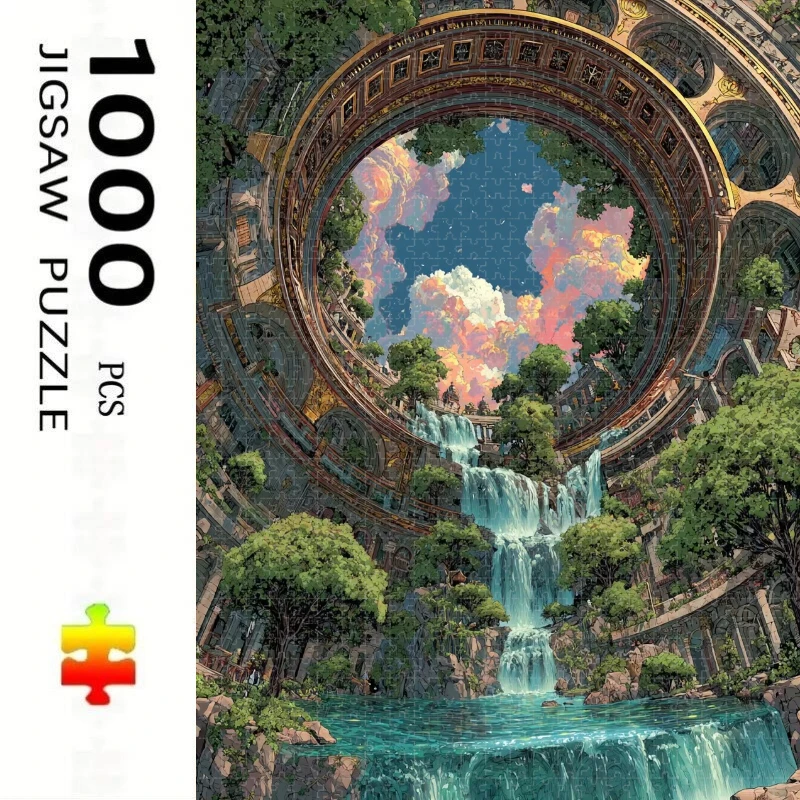 Adult Jigsaw Puzzle 500/1000 Pieces Puzzle Forest Waterfall Scenery Paper Puzzle Decorative Painting Exercise Brain Thinking
