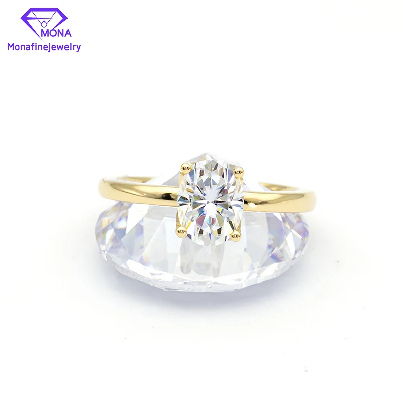 

Hot Sale 14K Yellow Gold 5x7mm Moissanite Diamond Oval Hybird Cut Oval Solitaire Rings For Women