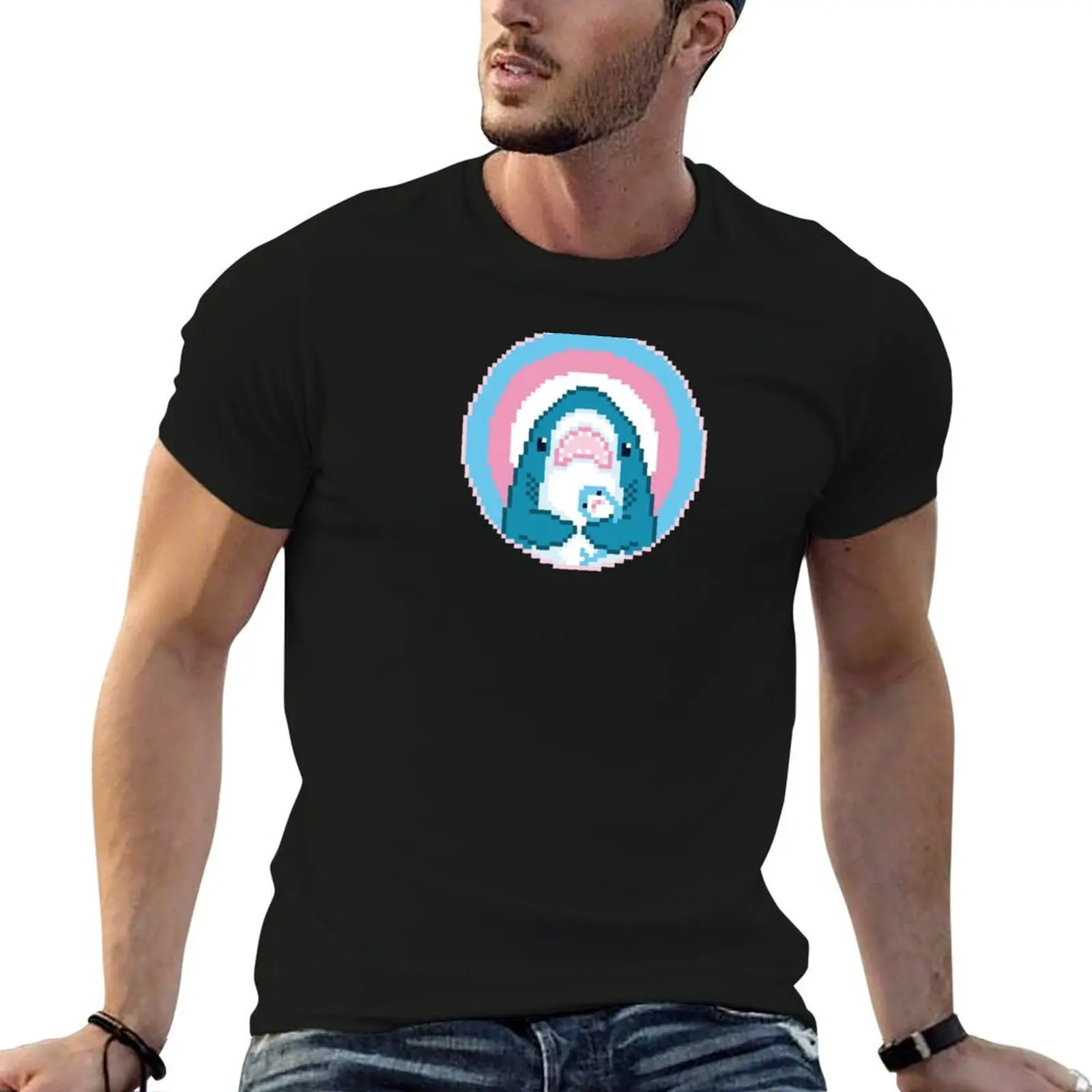 Shark Cuddles - Transgender Support Pixel Art T-Shirt anime t shirts customs design your own oversized t shirt men
