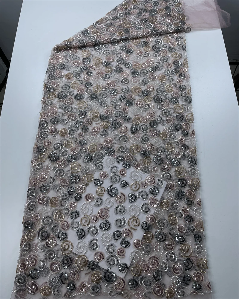 

High-End Handmade Embroidery Net Lace Sequins Fabric Exquisite Unique Fashion Design for Women's Wedding Party Dresses