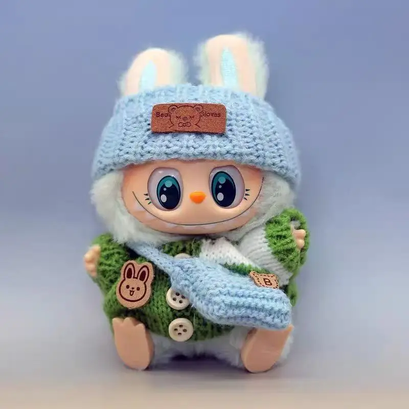 

For 15-17cm Labubu Doll Accessories Outfit Clothes Bear Label Hat Love Sweater Set Cute Decoration Little Clothes Toy Collectors