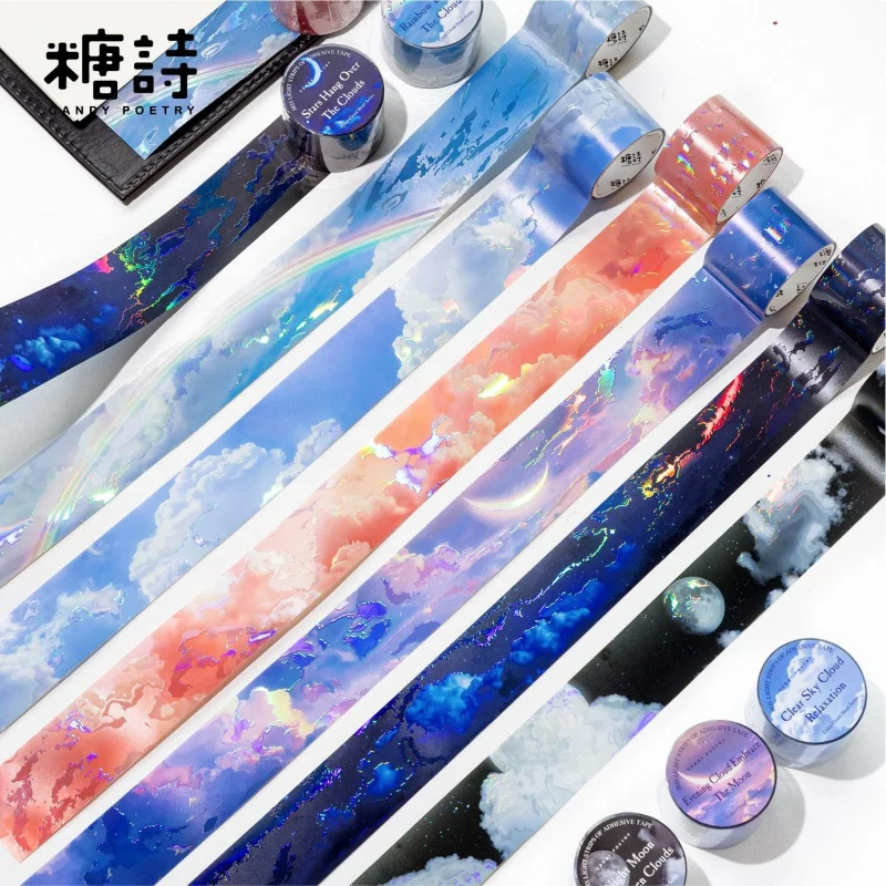 1 Roll 3x100cm High Gloss PET Laser Silver Sky Themed Tape, Shiny Laser Silver Effect for Journal DIY