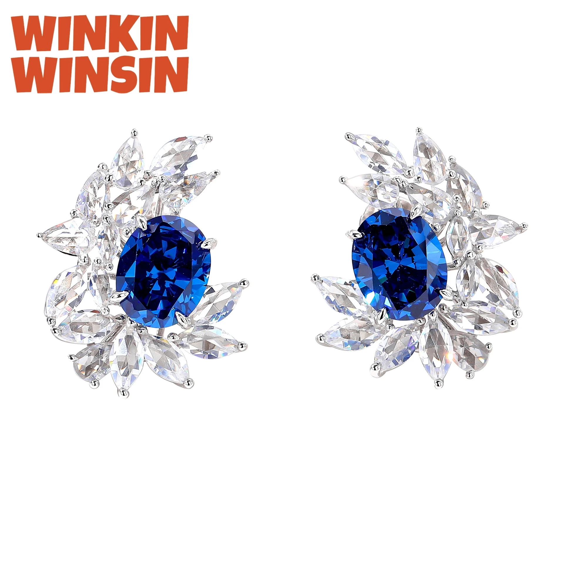 

WINKIN WINSIN брендовые серьги-гвоздики из стерлингового серебра 925 пробы с цветами, высококачественные серьги-гвоздики с синими драгоценными камнями в лаборатории, ювелирные изделия