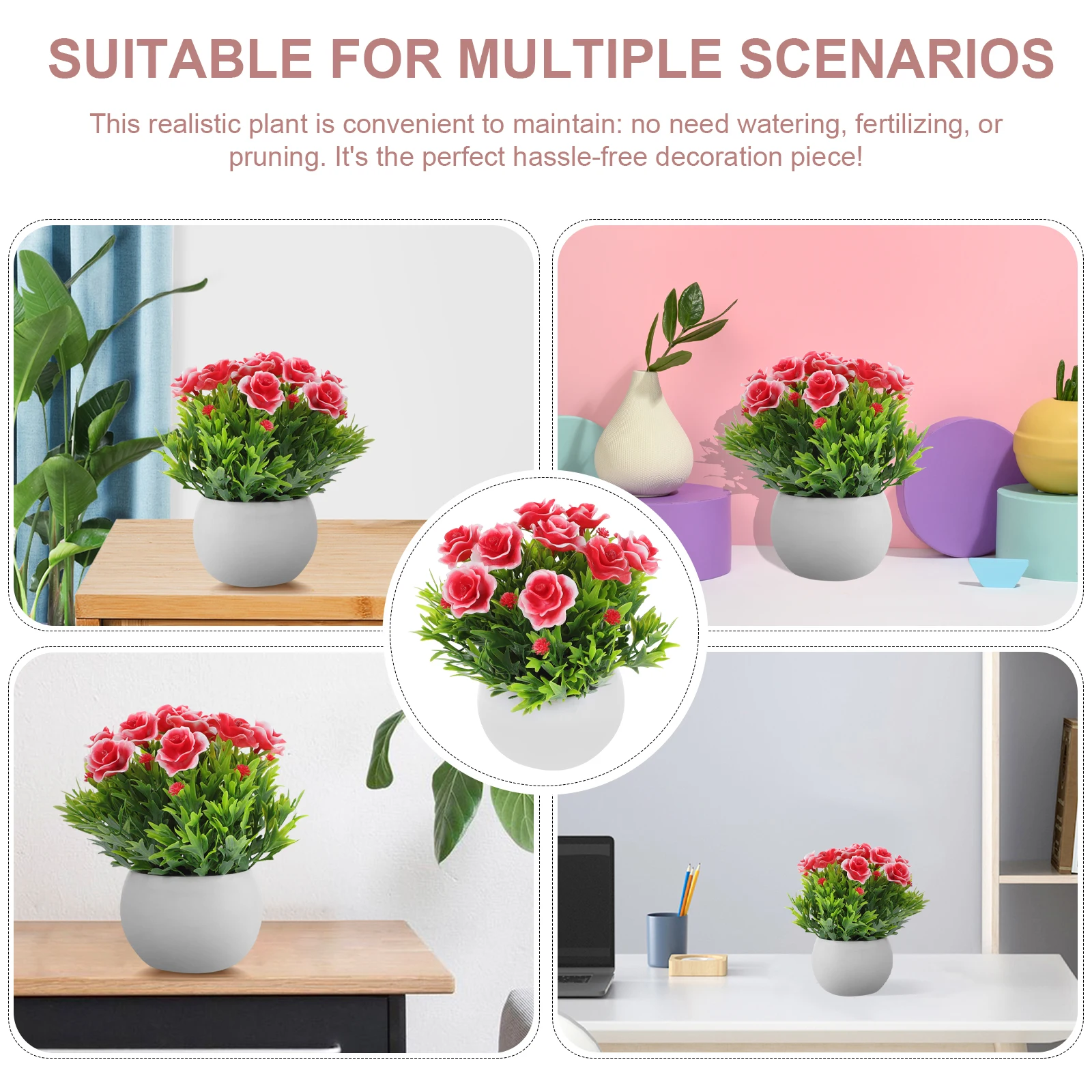 

Artificial Flower Bonsai Potted Plant Natural Color Lifelike Plastic Flower Plant Ornament for Home Office Small Bonsai Ornament
