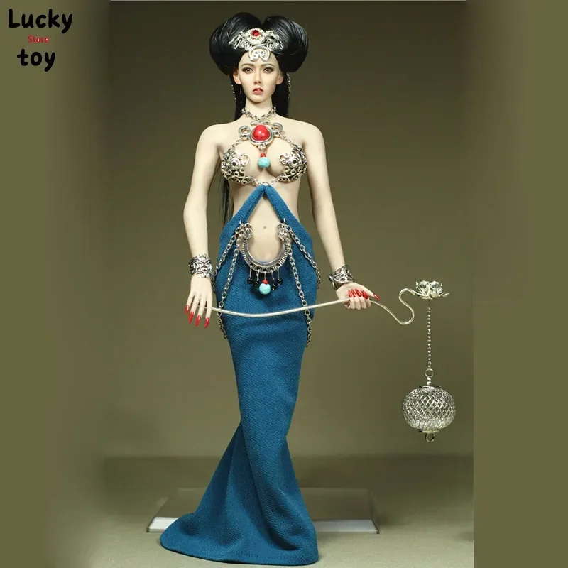 

1/6 Scale Blue Flower Red Jade Carving Classic Dress with Bracelet for 12in Action Figure Toy