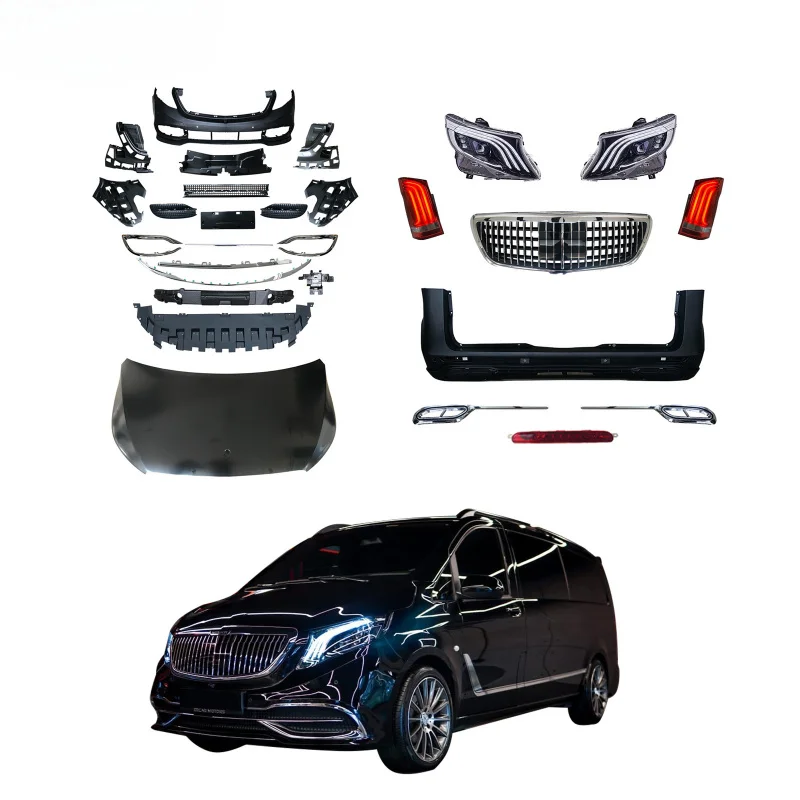 SAAR Compatible with Mercedes-Benz V-Class W447 2016+ Upgraded Maybach Bumper Body Kit with Hood