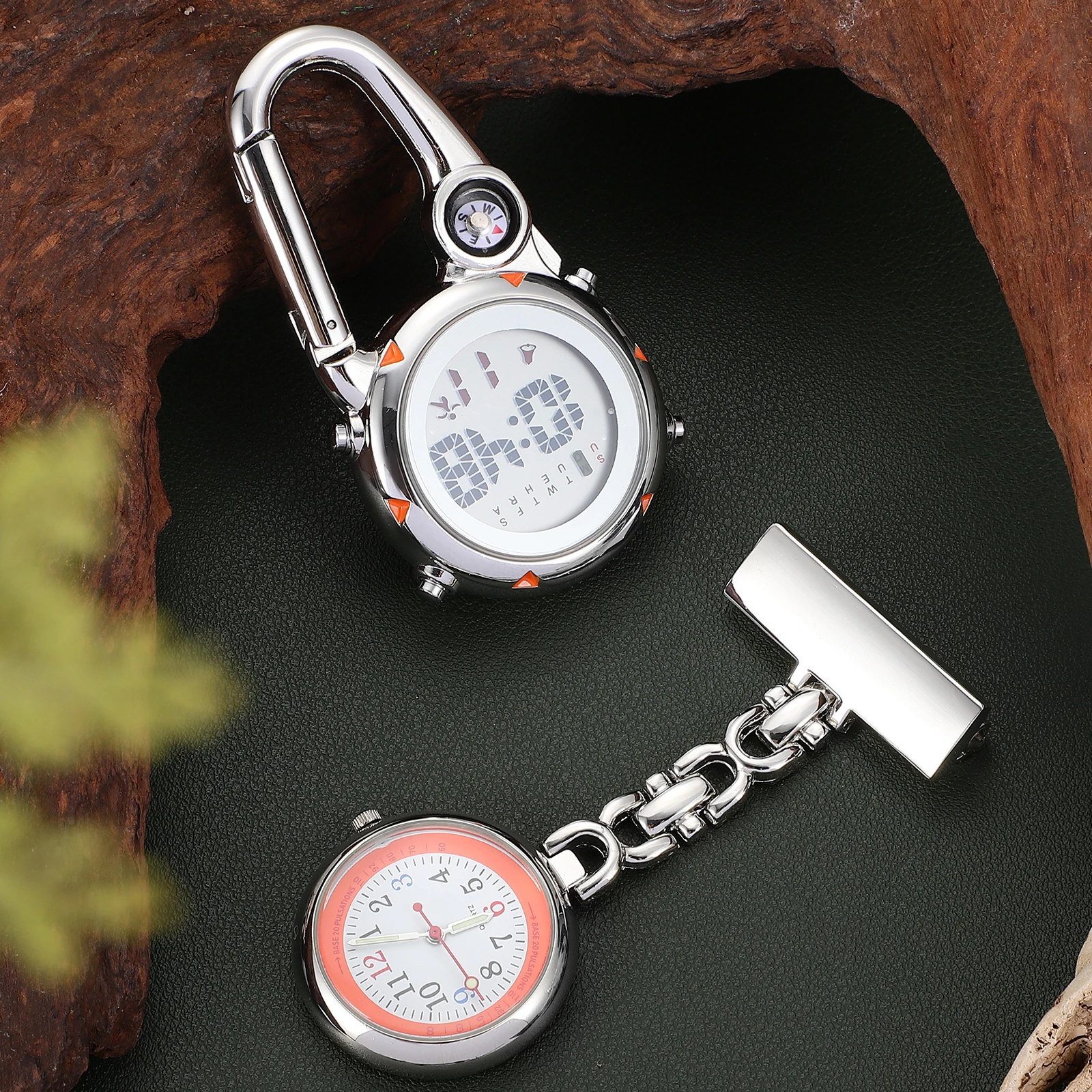 2pcs Pocket Watch Set Luminous Digital Clip On Watches For Nurses Outdoor Climbing Backpack Carabiner Nurse Supplies Doctor Fob