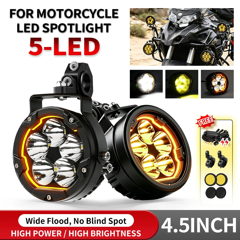 MGLIIGHT 3,5-Zoll-LED-Motorrad-Zusatzscheinwerfer, 6500K weißer Fahrlichtstrahl, 3500K gelbes DRL-Stroboskop-Modell, Zusatzscheinwerfer für BMW R1300 GS R1300GS Adventure, Offroad-Einsatz