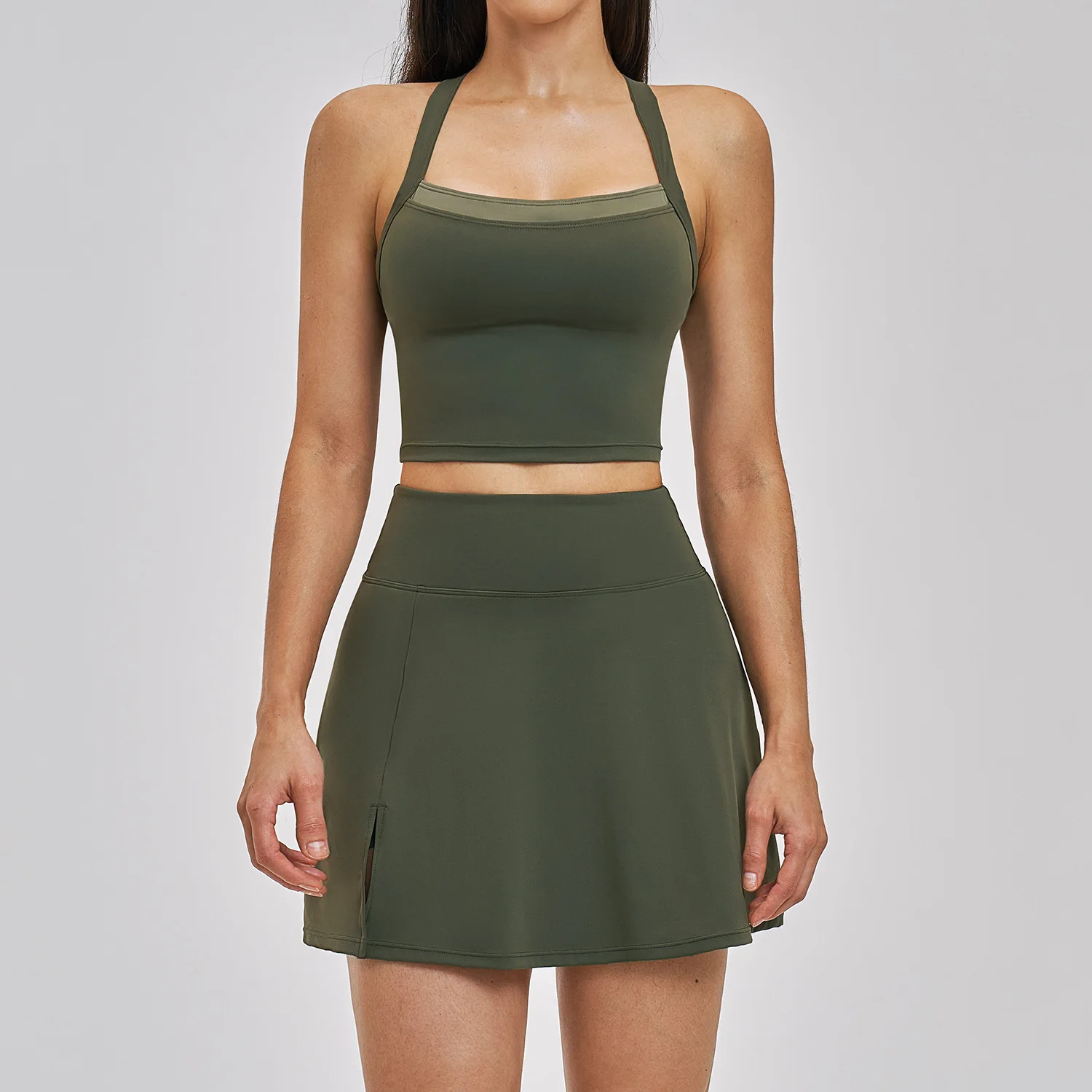 Maxdutti Naked Yoga Set, Cross Back Beauty Fast Drying Tennis Set, Running Sports Short Skirt Set Skirt Woman Clothing