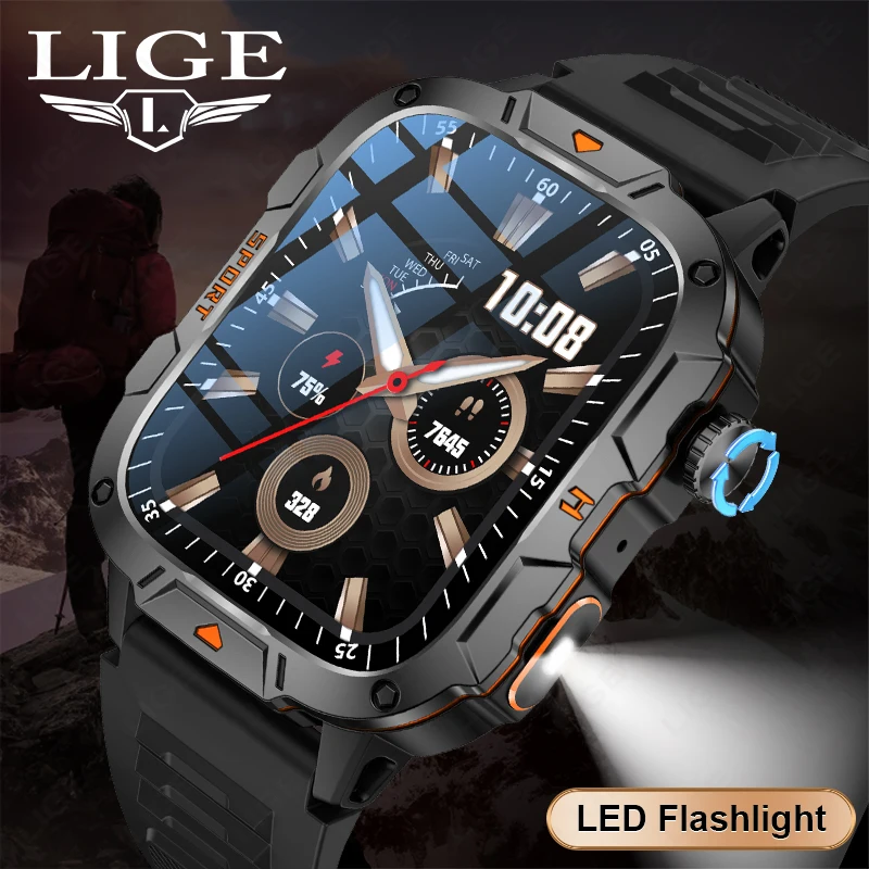 

2024 Outdoors Smart Watch Men With LED Flashlight Bluetooth calling 1.96"HD Waterproof Watch Sleep monitoring Smartwatch Man New