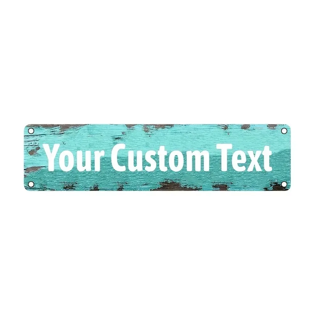 CIFbuy 2D Flat Personalized Custom Text Metal Sign,Peeling Turquoise Wood Grain Vintage Wall Decor