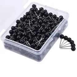 100Pcs Push-Runde Ball Kopf Karte Tacks mit Edelstahl Punkt für Office Home Handwerk DIY Kennzeichnung (Schwarz)