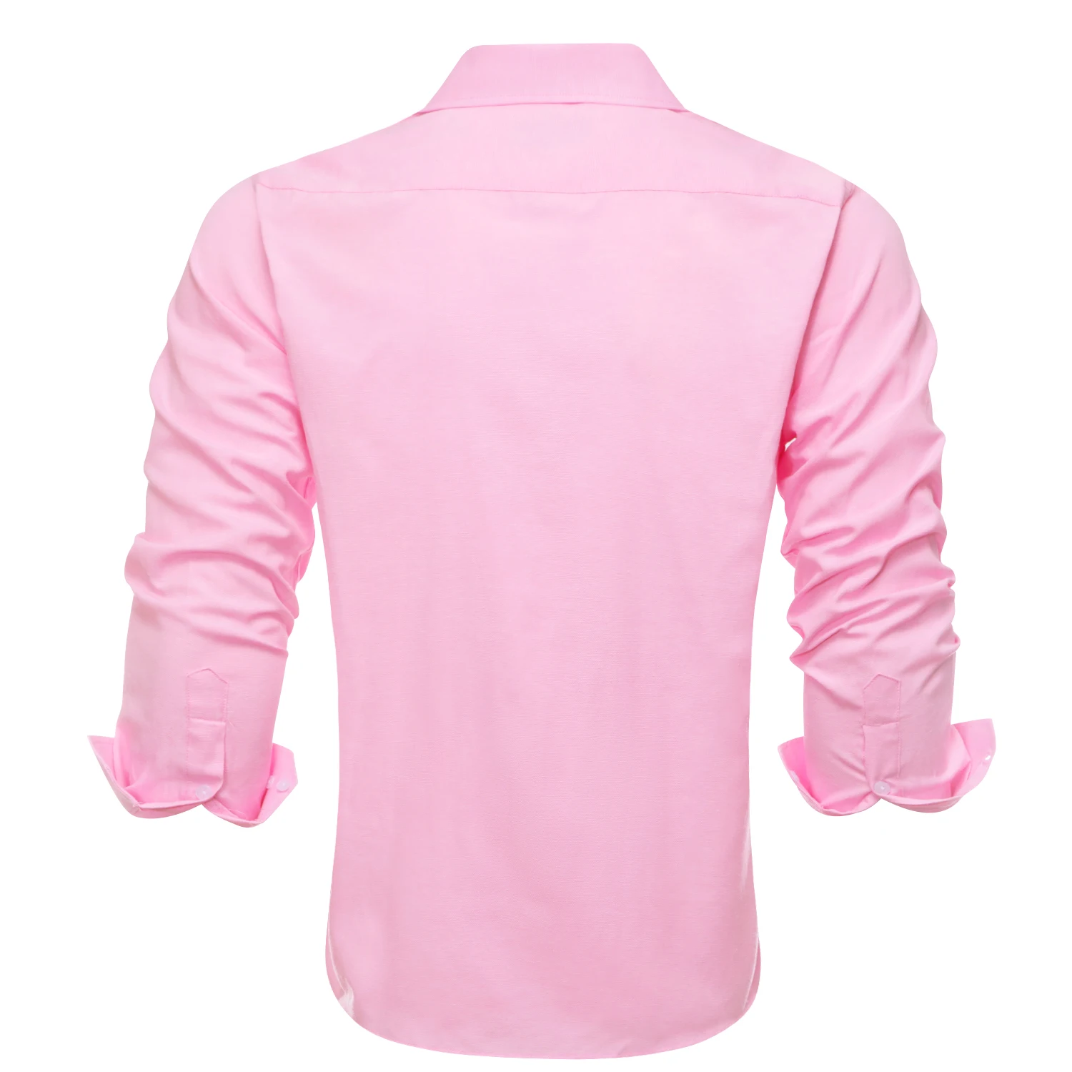 Hi-Tie Wedding Pink Men\'s Silk Shirts Classic Lapel Collar Solid Long Sleeve Dress Shirt Soft Blouse Male Wedding Business Gifts