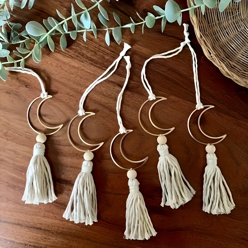 1/2 Stück Mond-Quasten Holzperlen Eid Mubarak Muslimische Islamische Ramadan Kareem Iftar Dekoration Frohe Weihnachten Christbaum-Schmuck