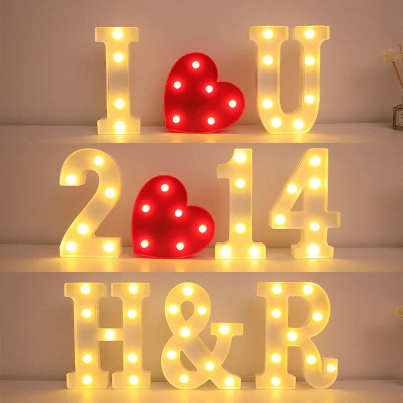 Wedding Decorative Name Letters Alphabet Letter LED Lights Luminous Number Lamp Night Light Party Baby Bedroom Decoration Home