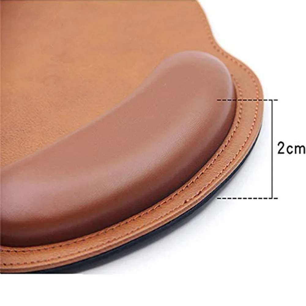 Brown Leather Mouse Pad with Wrist Rest Support Non-Slip Base Durable Ergonomic Gaming Mousepad for Office Man Woman Computer