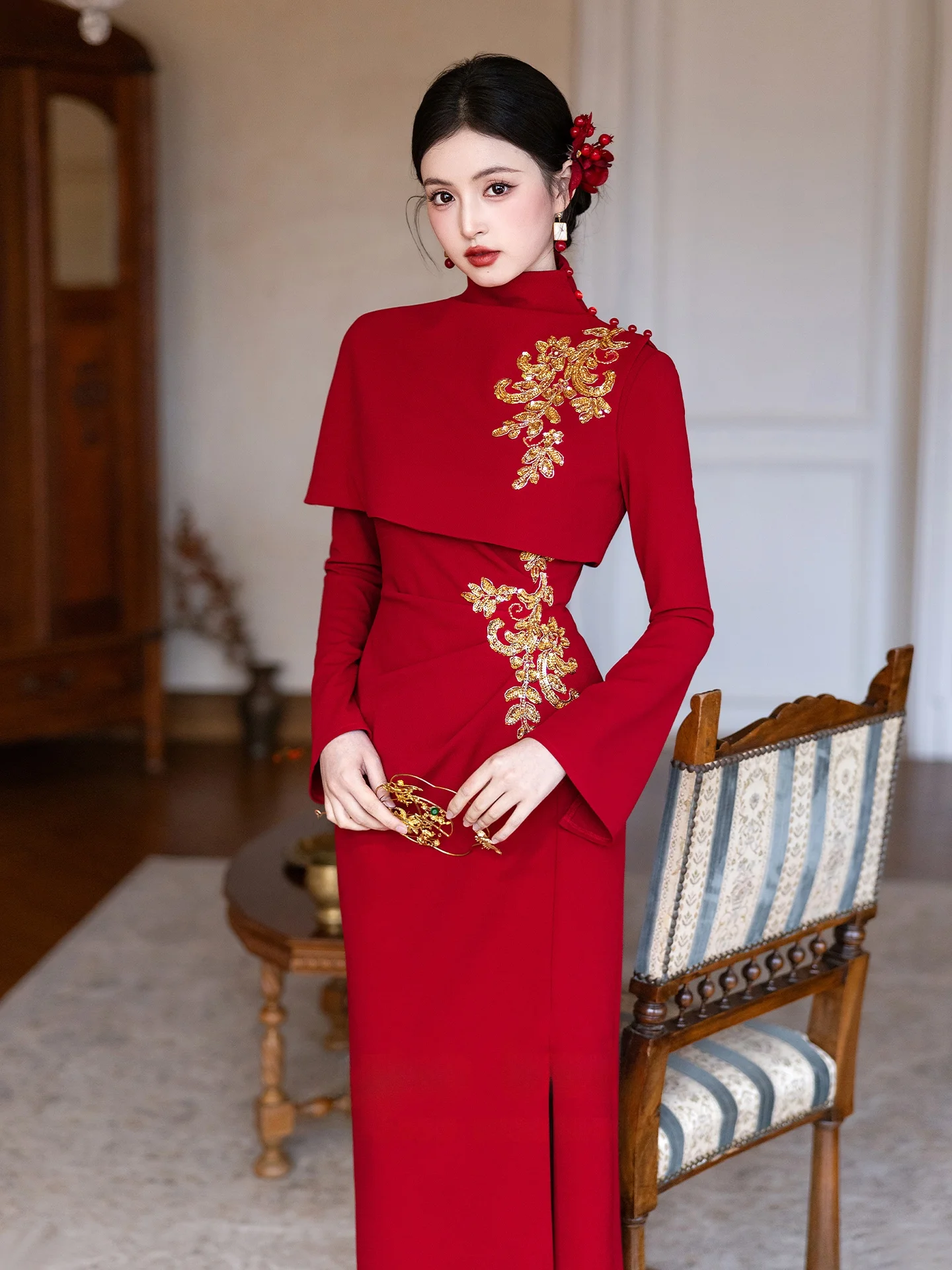 

Красный костюм для невесты с двумя вариантами ношения для свадебной церемонии и возвращения домой, новый китайский стиль от TingTuo 2026 New A