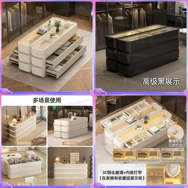 Luxury Island Display Cabinet Jewelry Showcase Storage Unit Retail Store Fixture Clothing Shop Decoration Furniture Glass