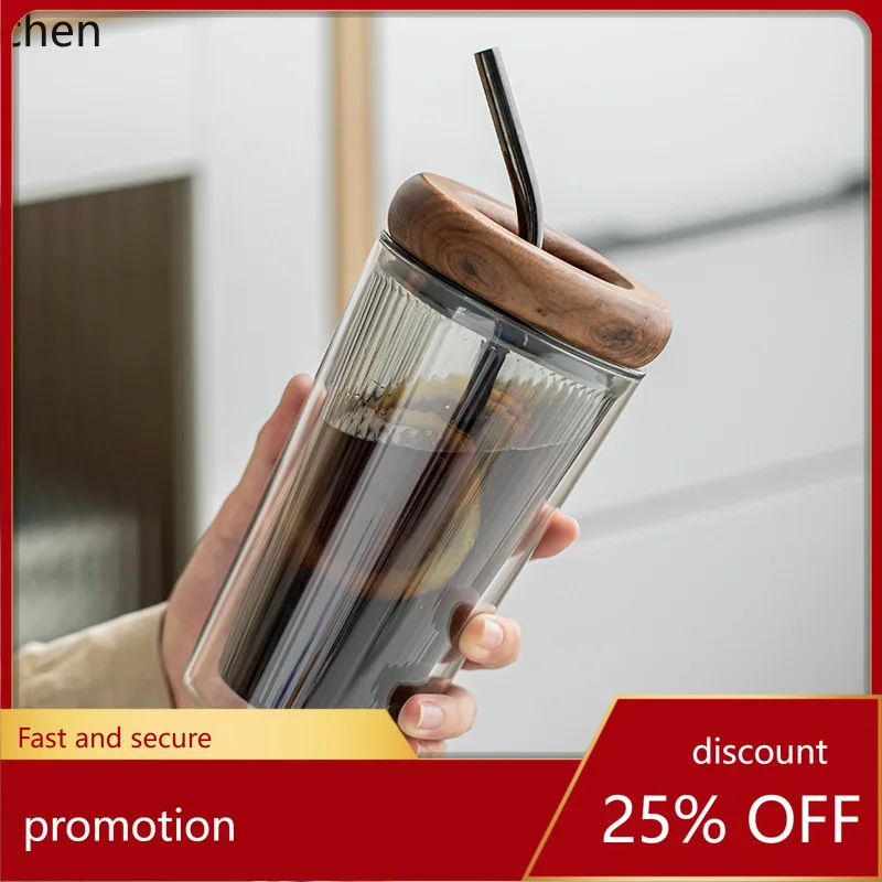 

ZML high-quality glass straw cup, large-capacity office double-layer water cup, high-temperature resistant coffee cup with lid