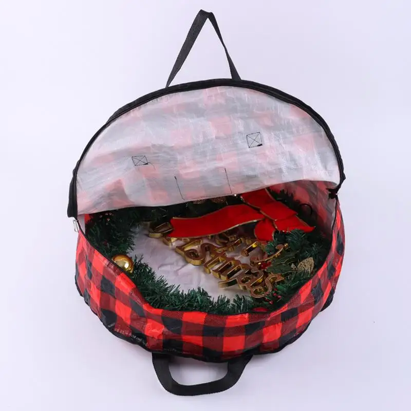 Christmas Wreath Storage Bag Lattice Wreath Dustproof Bag Seasonal Holiday Wreath Storage Container with Handle and Zipper