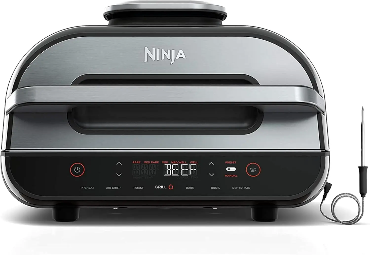 

Ninja FG551 Foodi Smart XL 6-in-1 Indoor Grill with Air Fry, Roast, Bake, Broil & Dehydrate, Smart Thermometer, Black/Silver