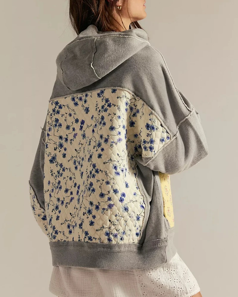 2025, Herbst und Winter, neuer Damen-Kapuzenpullover, besticktes Spleißen-Sweatshirt, Kapuzenpullover, lässiges Oberteil für Damen