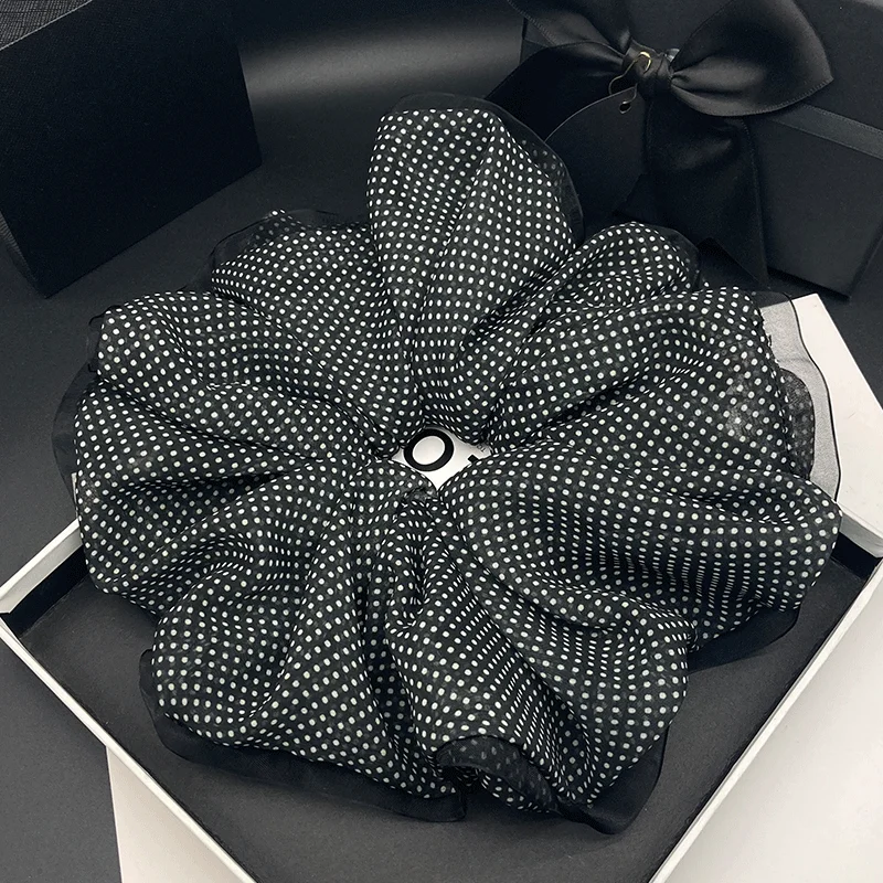 

Винтажная шелковая повязка для волос в горошек с элегантным дизайном, повязка для волос с завязками, цветочный аксессуар для прически.