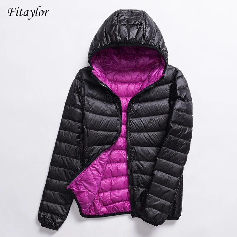 Fitaylor 2022 New Women Ultra Light Down Jackets Casual Double Side Reversible Coats 4XL Female Outwear With Bag