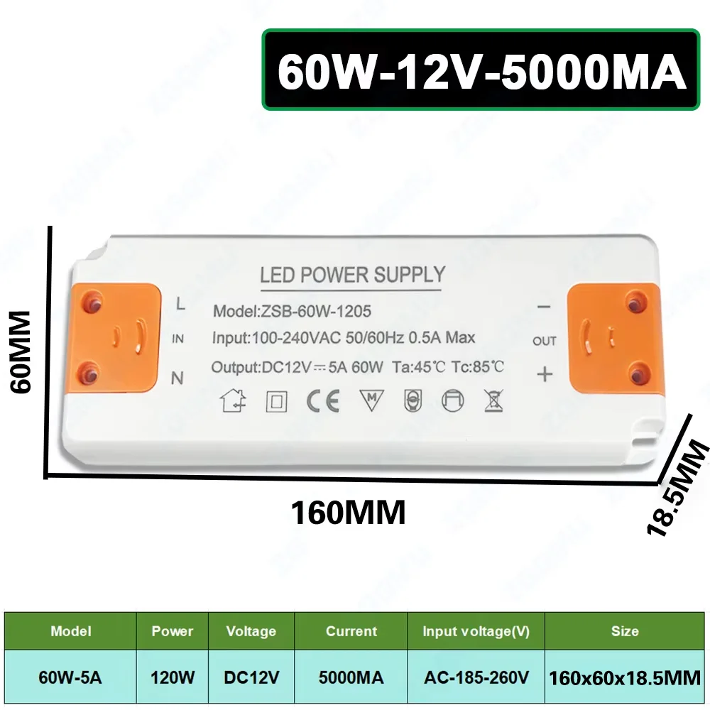 12V LED-driver 12W 30W 60W 120W voeding 100-240V naar 12V 1A 2A 3A 5A 10A dimbare transformator voor kastverlichting