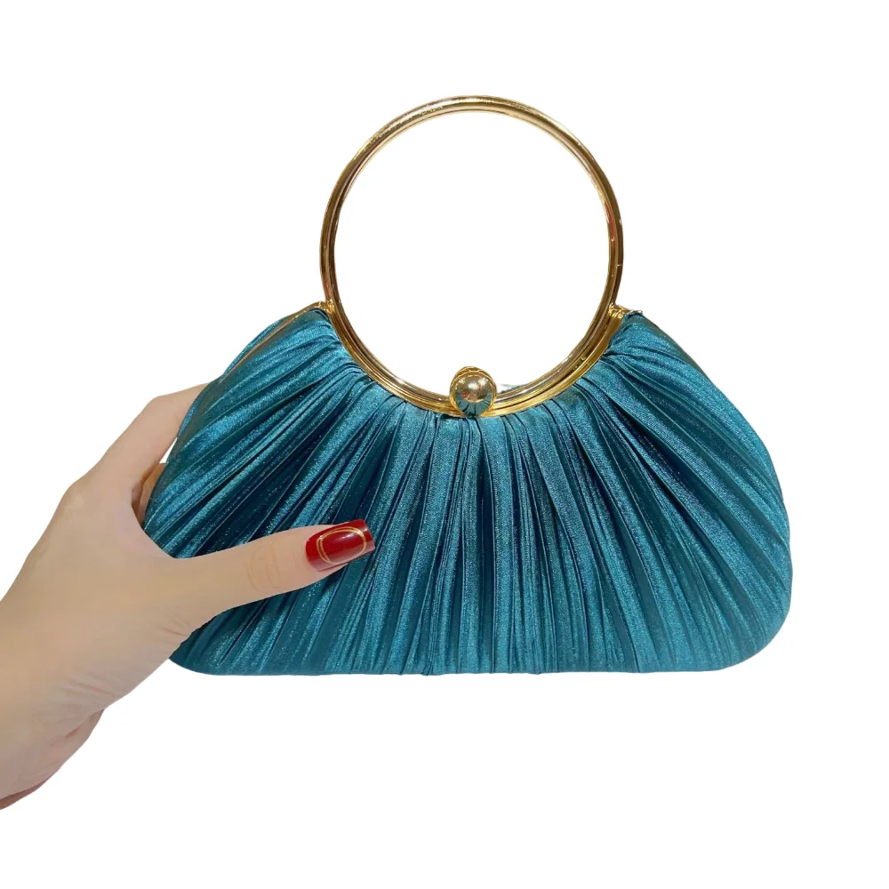

Exquisite Evening Banquet Bag Light Luxury Portable Ladies Clutch Bag Solid Color Sweet Satin Pleated Handbag Outdoor