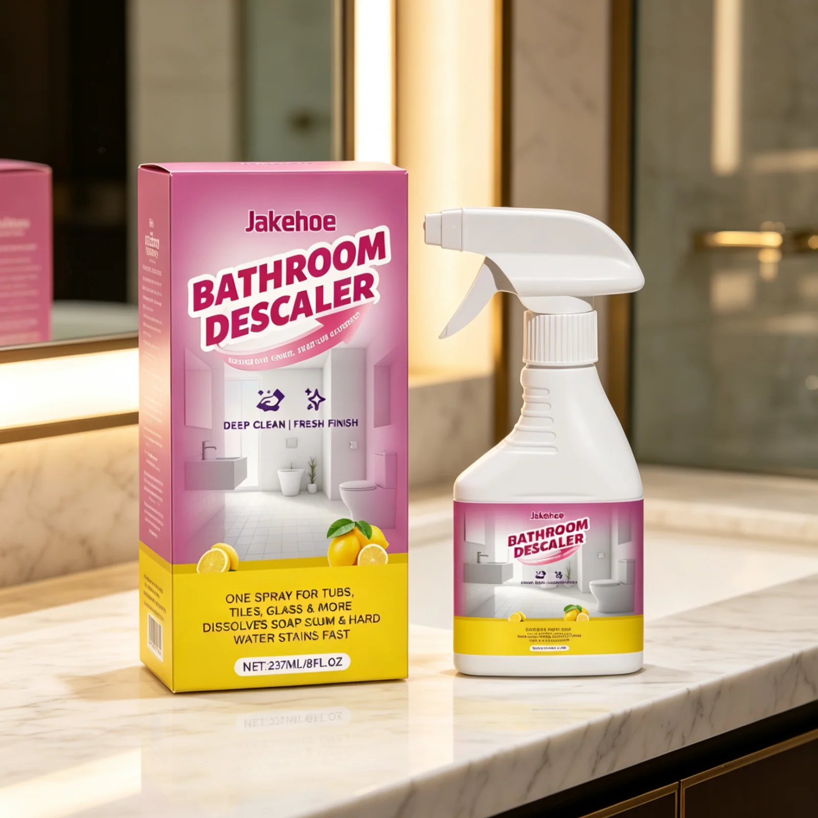 Jakehoe Bathroom Descaler Hard Water Stain Remover Powerful Descaling Deep Deodorization Household Bathroom Cleaner Spray 237ml