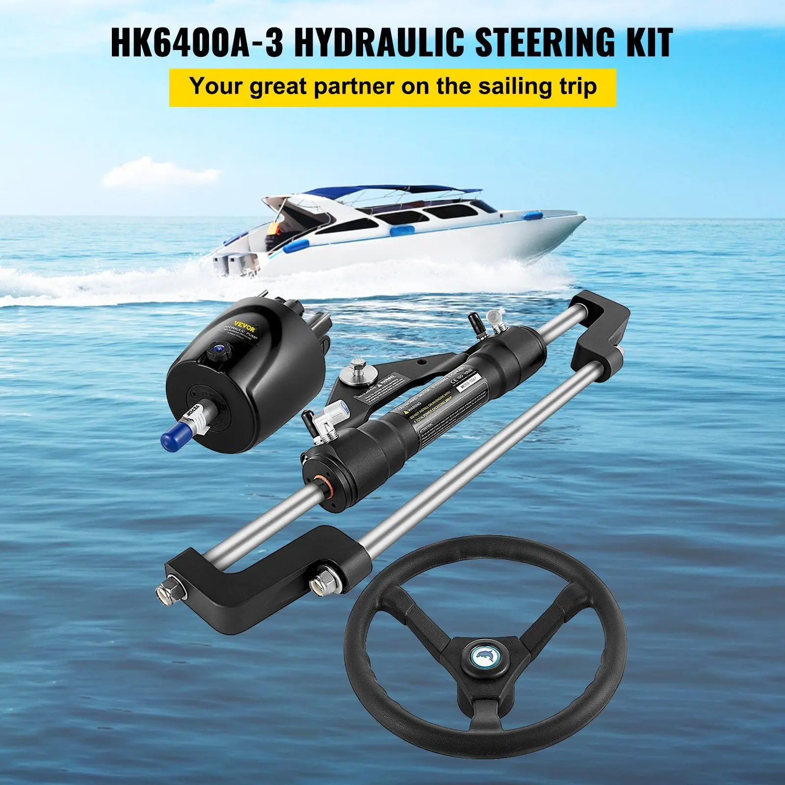 300HP Hydraulic Boat Steering Kit With Helm Pump And Hose Hydraulic Steering System Parts & Accessories