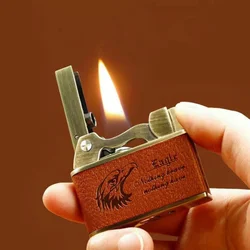 Eagle Head Metal Leather Retro Vintage Kerosene Lighter Outdoor Windproof Flip Cap Catapult Ignition Lighter Men's Tool Gift