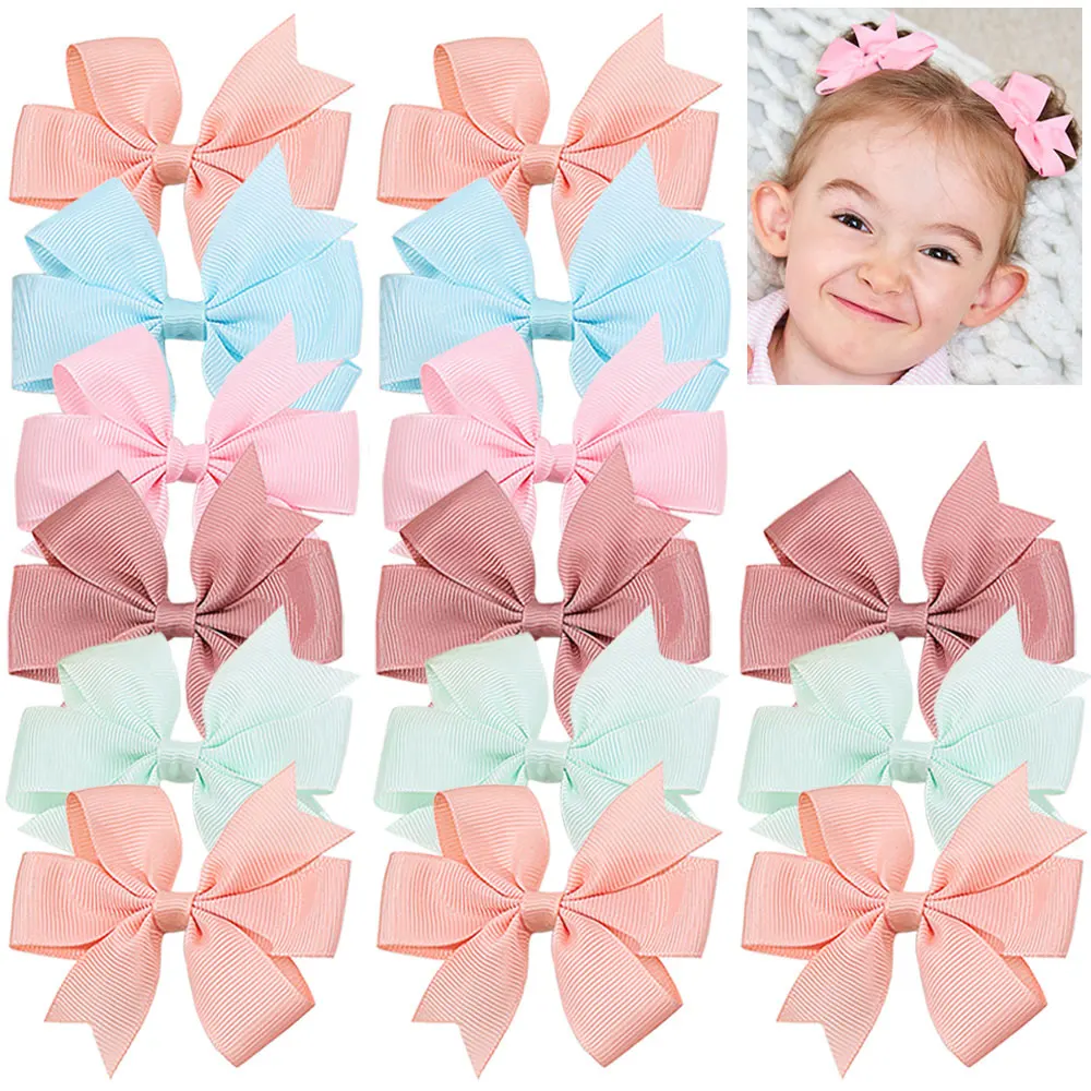 

10Pcs New Hair Bows Clip Baby Bowknots Hairpins Barrettes Headwear Solid Ribbon Hairpin Boutique Girls Handmade Hair Accessories