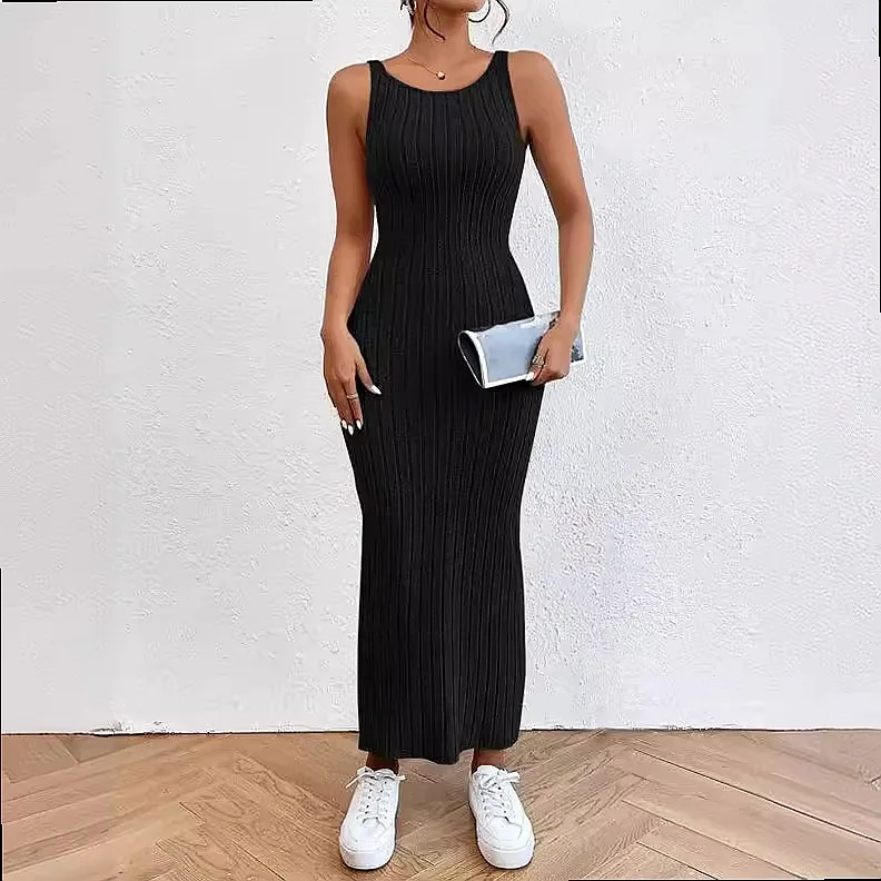 Sleeveless Backless Maxi Dress Bodycon Knit High Waist Slimming Cami Dresses Spring Summer