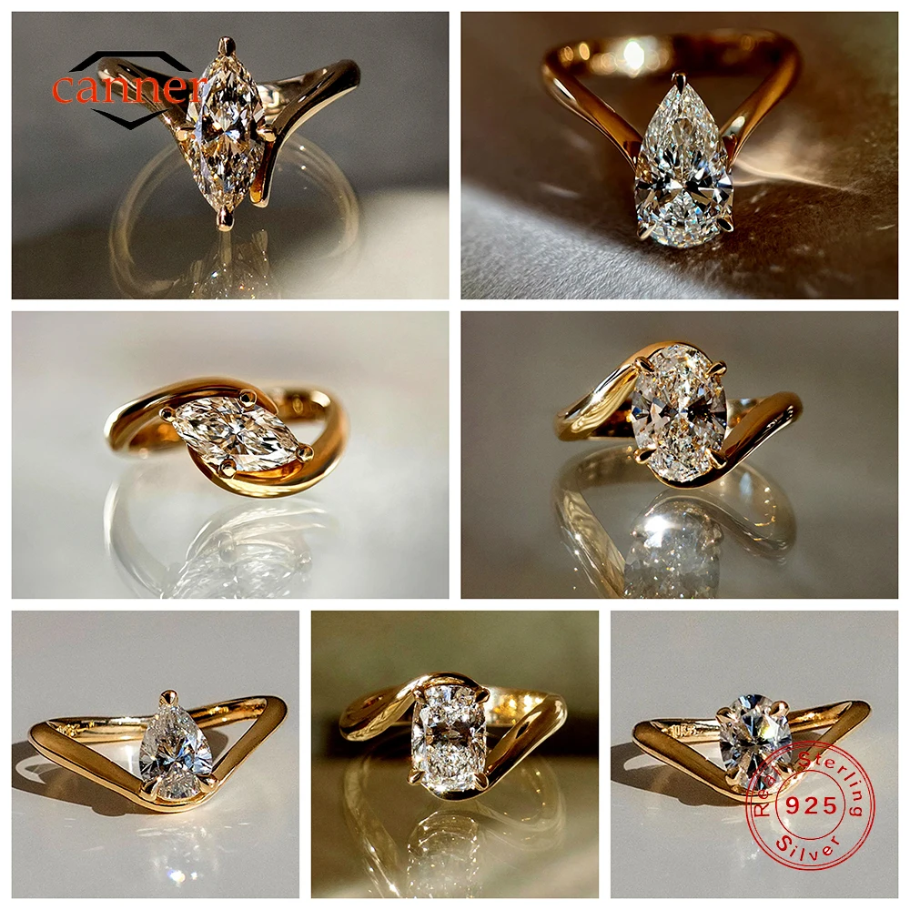 

CANNER 925 Sterling Silver Geometric Big CZ Shiny Stackable Ring Women Ins Classic Wedding Anniversary Party Ring Jewelry Gift