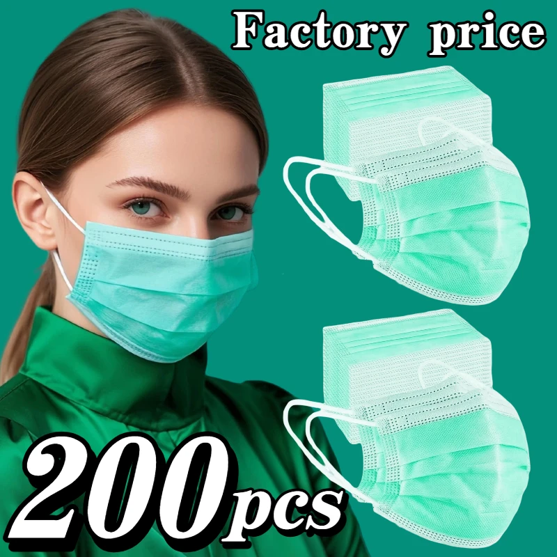 200 قطعة من الأقنعة الواقية للاستعمال مرة واحدة باللون الأخضر النعناعي - 3 طبقات سميكة ومسامية ومريحة، حلقات أذن قابلة للتعديل ووسادات أنف مناسبة بشكل ساخن للاستخدام المنزلي، يمكن شراؤها بكميات كبيرة، لكل #1