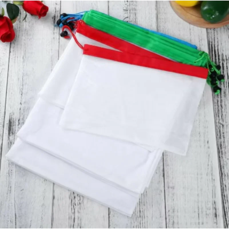 20/1pcs Mesh Drawstring Storage Bags Reusable Washable Toy Bags Organizer for Building Blocks Pouch Kitchen Fruit Vegetable Bag