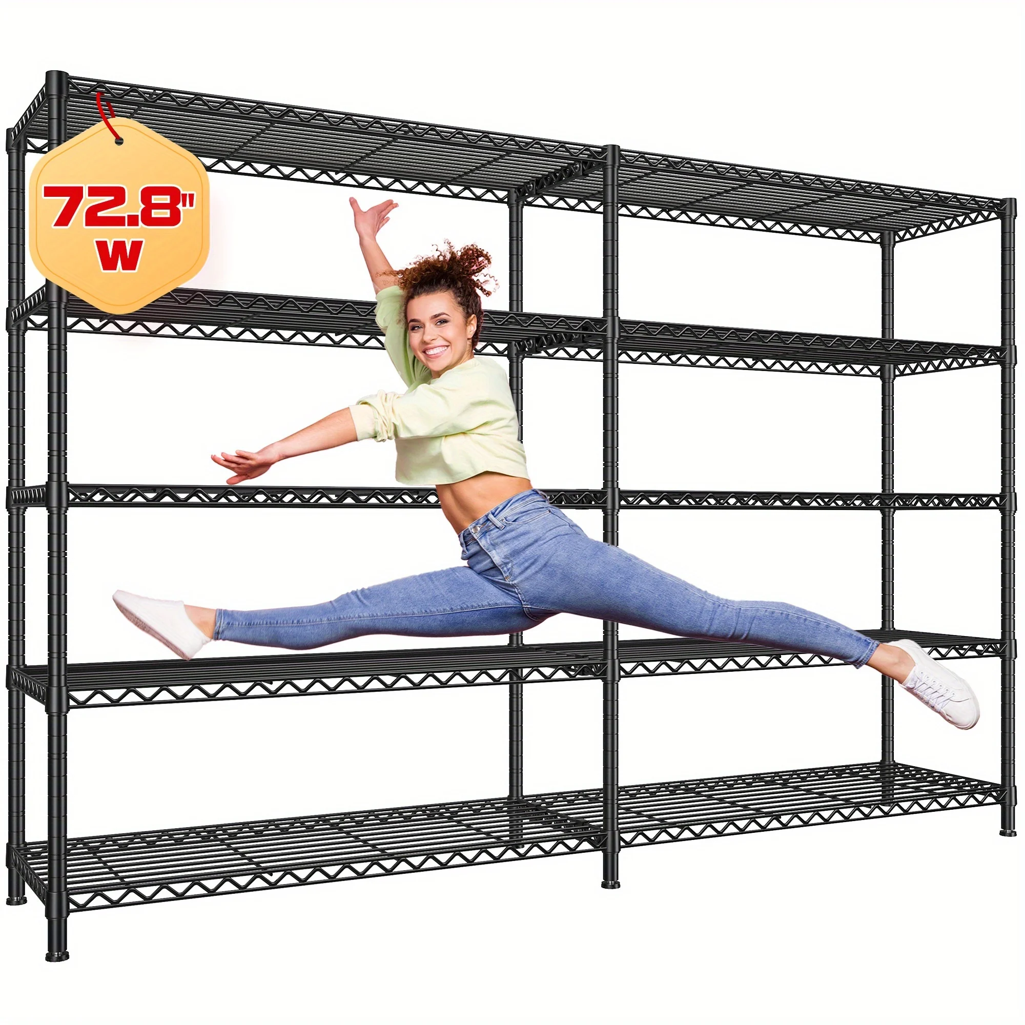 

REIBII 72.8" W Storage Shelves Load 1600LBS, 5 Tier Metal Shelving Unit Wire Shelving for Storage Rack Heavy Duty Metal Shelves