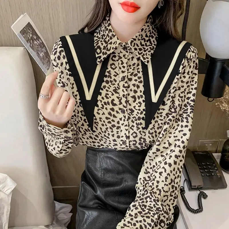 

Leopard Print Shirts & Blouses For Women Korean Style Luxury Designer Aesthetic Fine Elegant Clothing Sales Tall Woman Top Loose