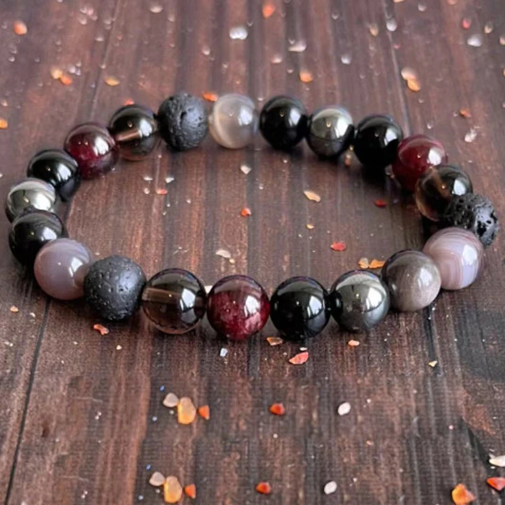 

MG1629 New Design Root Chakra Wrist Mala Botswana Agate Lava Stone Bracelet Hematite Garnet Black Tourmaline Energy Bracelet