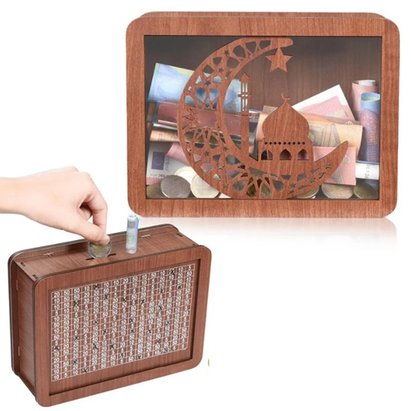 Wooden Piggy Bank For Adult Kids, Money Box With Counter, Reusable Money Box With Counting Target -A