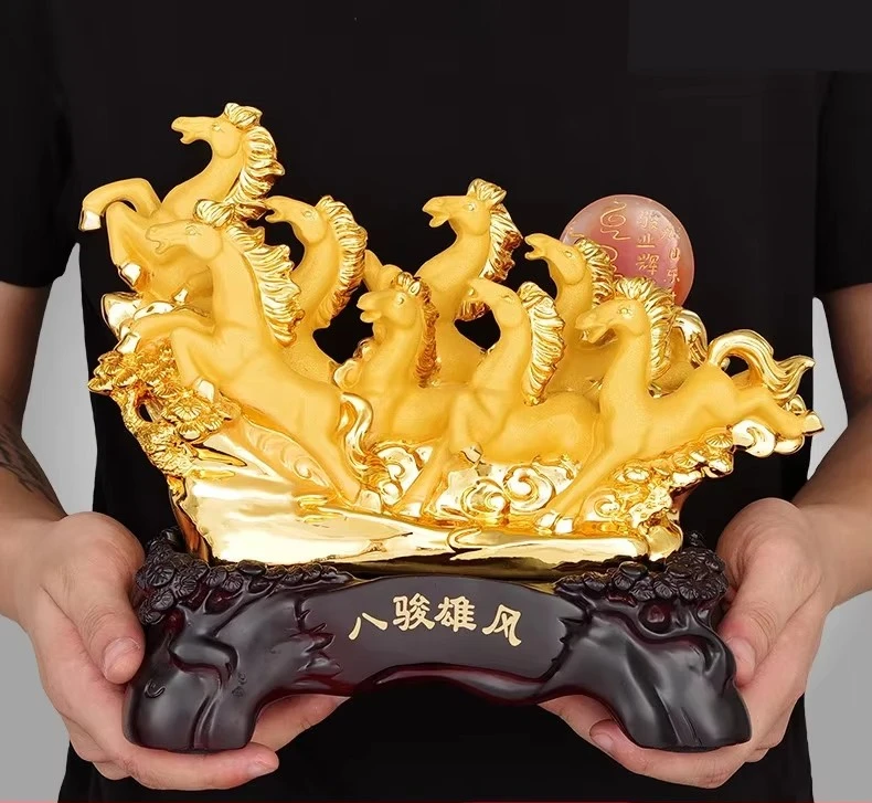 

Креативные китайские счастливые восемь лошадей, смола, благоприятные домашние поделки, украшения для гостиной, стола, статуя, подарки на открытие