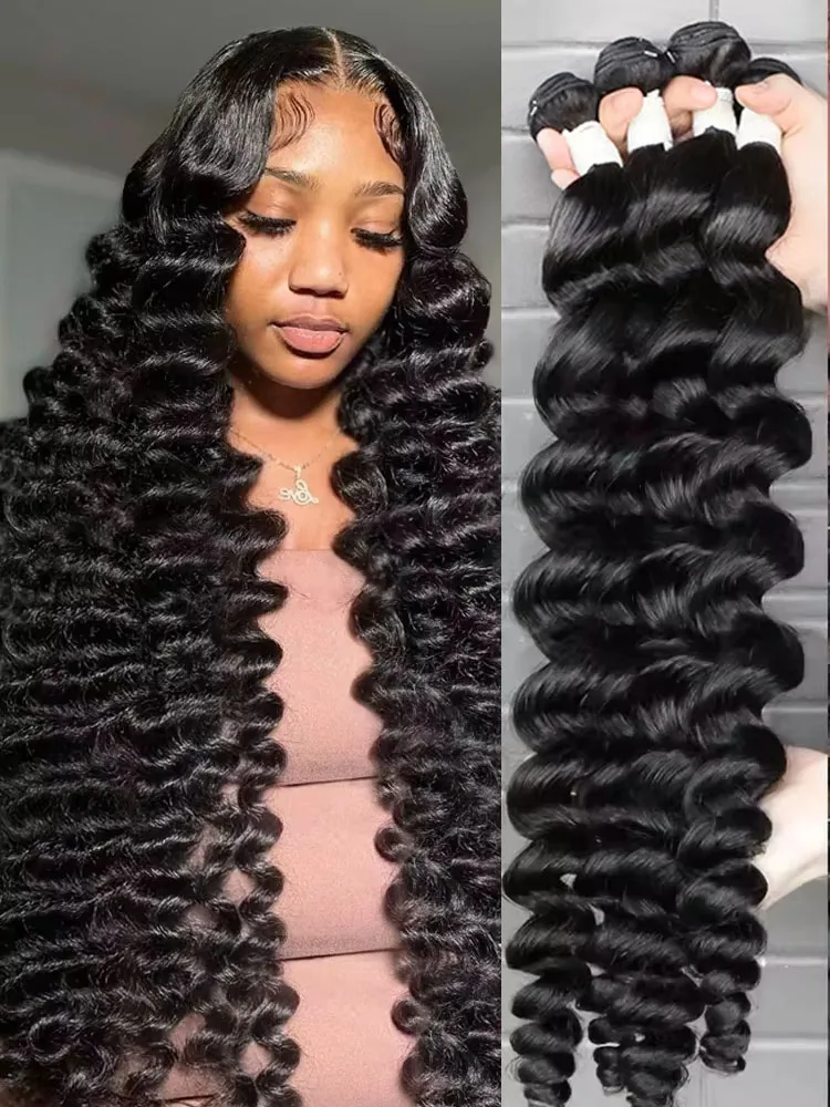 

30 32-дюймовые свободные волнистые пучки Raw Virgin Remy Bundle Weave Extensions Необработанные 100% человеческие волосы Натуральные черные для женщин Двойные