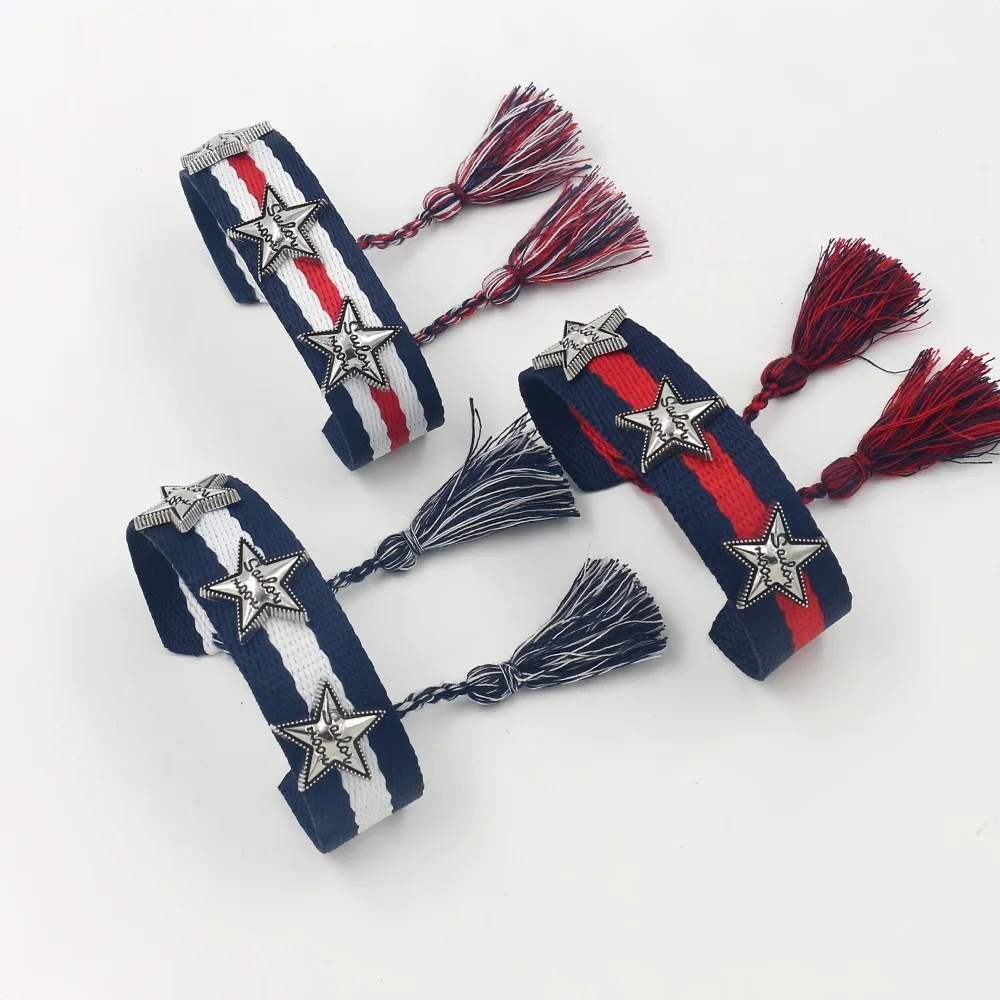 Vintage-Armband mit Sternnieten, handgefertigt, gewebtes Seilarmband mit Quasten für Damen und Herren, zum Kombinieren, Armreif, Handkette, Modeschmuck, Großhandel – Detail 7