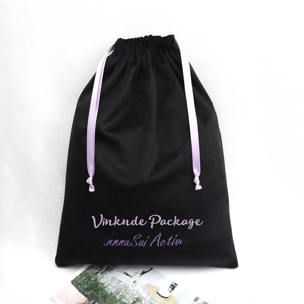 

Большой черный бархатный мешок для пыли с логотипом для упаковки ювелирных изделий, сумка для обуви, роскошный фланелевой подарочный мешок для хранения духов на шнурке